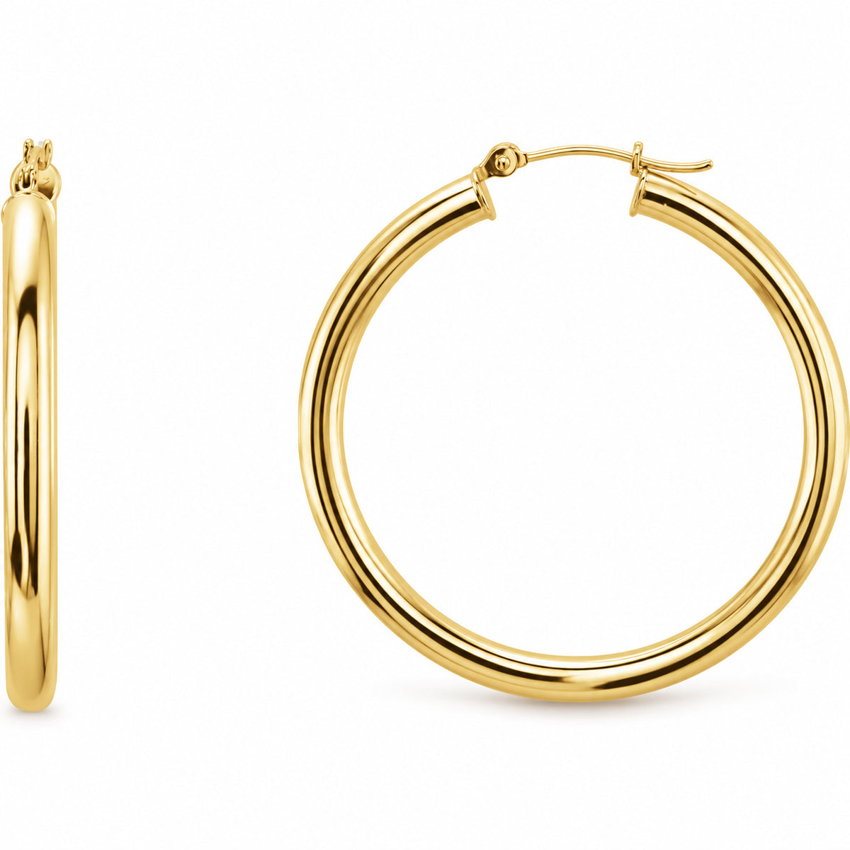 Tube Hoop Earrings — 14K Yellow Gold — 35 mm diameter — 3 mm tube — view 1