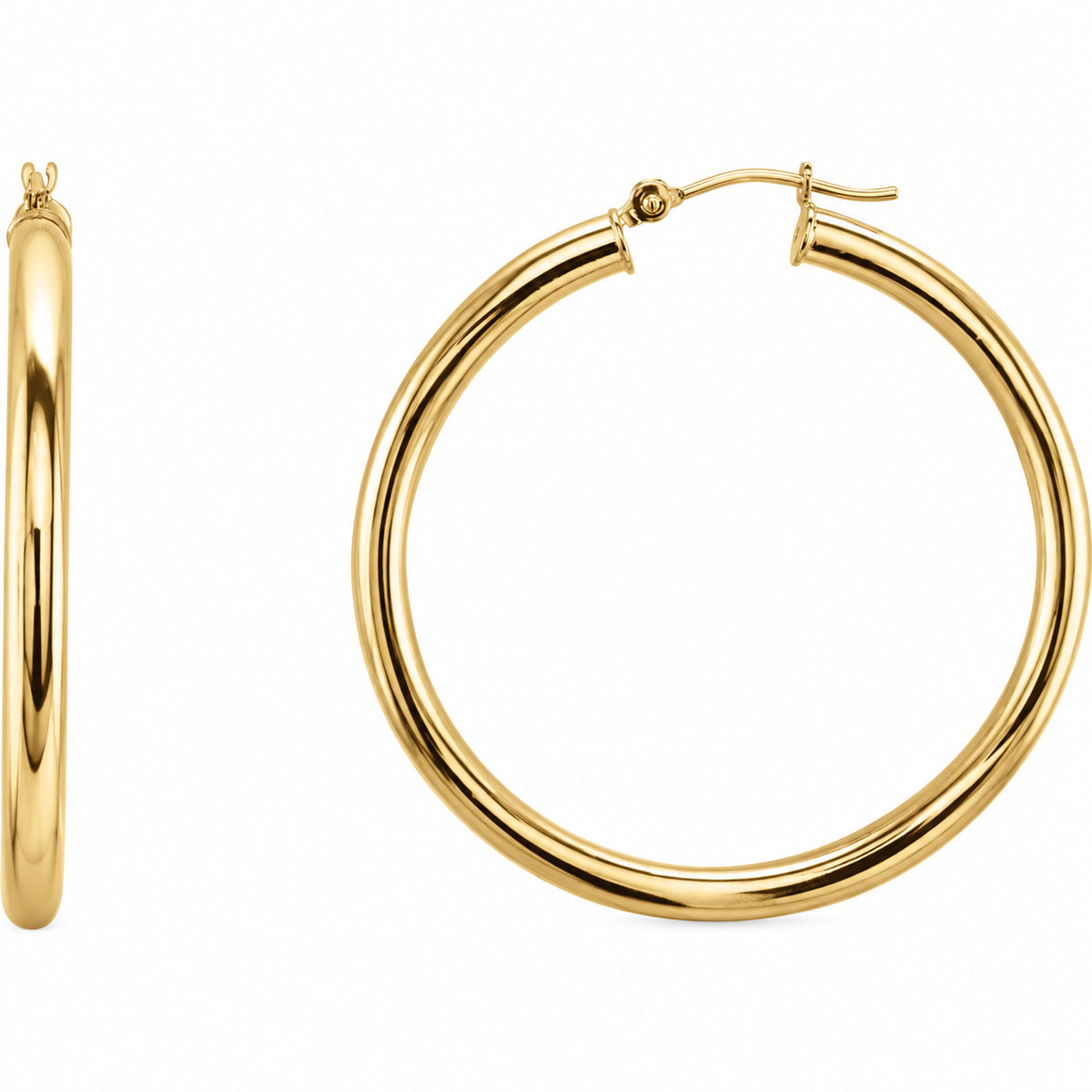 Tube Hoop Earrings — 14K Yellow Gold — 40 mm diameter — 3 mm tube — view 1