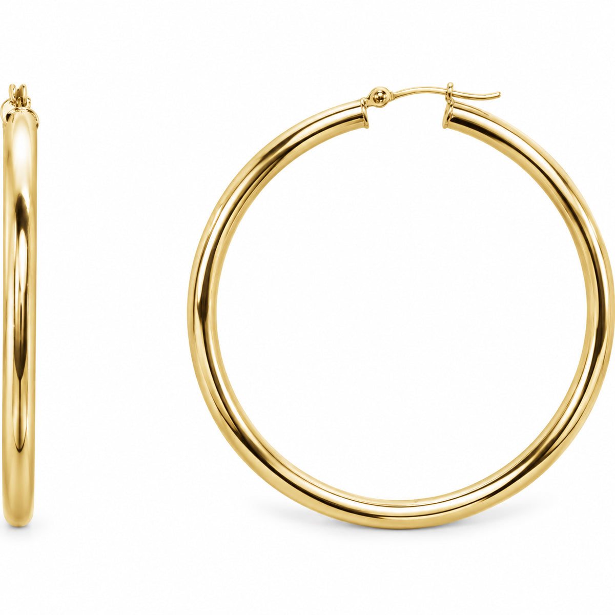 Tube Hoop Earrings — 14K Yellow Gold — 48 mm diameter — 3 mm tube — view 1