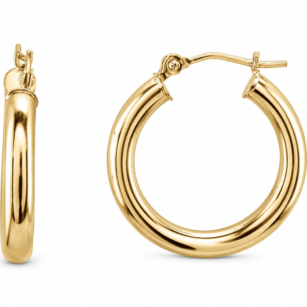 14K Gold 20 mm Tube Hoop Earrings — 14K Yellow Gold, view 1