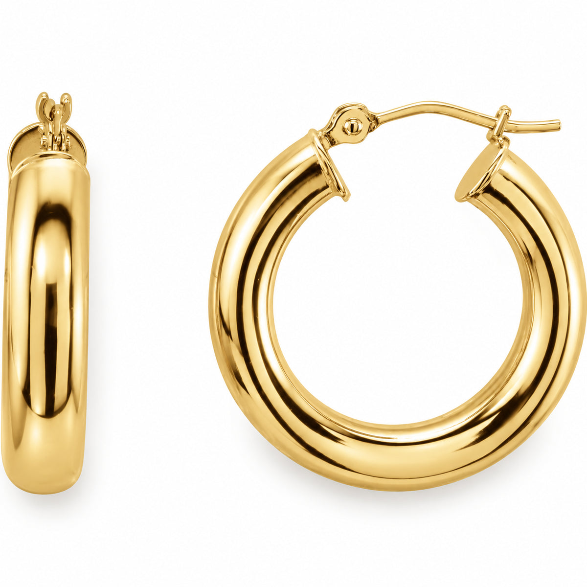 Tube Hoop Earrings — 14K Yellow Gold — 20 mm diameter — 4 mm tube — view 1