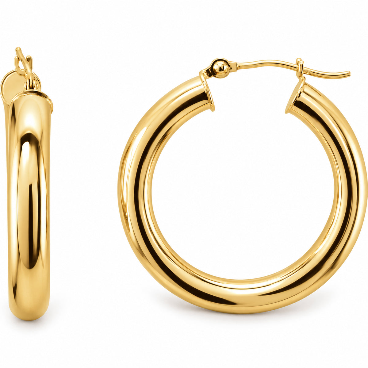 Tube Hoop Earrings — 14K Yellow Gold — 25 mm diameter — 4 mm tube — view 1