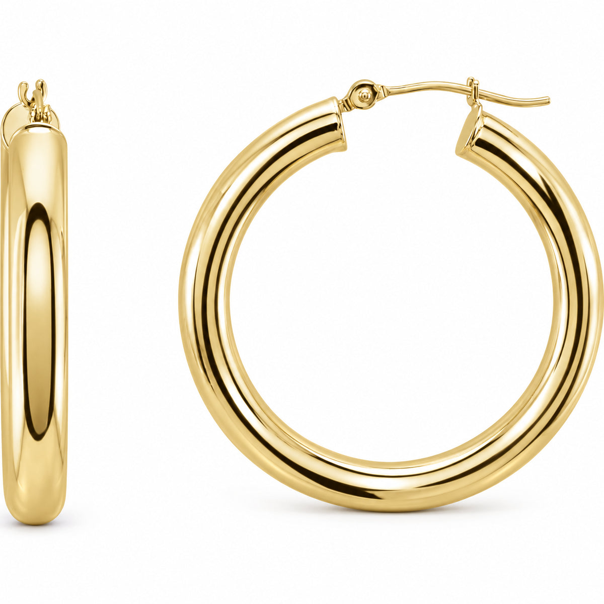 Tube Hoop Earrings — 14K Yellow Gold — 30 mm diameter — 4 mm tube — view 1