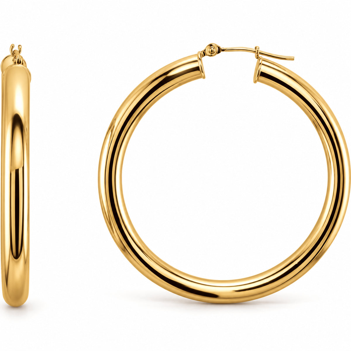 Tube Hoop Earrings — 14K Yellow Gold — 40 mm diameter — 4 mm tube — view 1