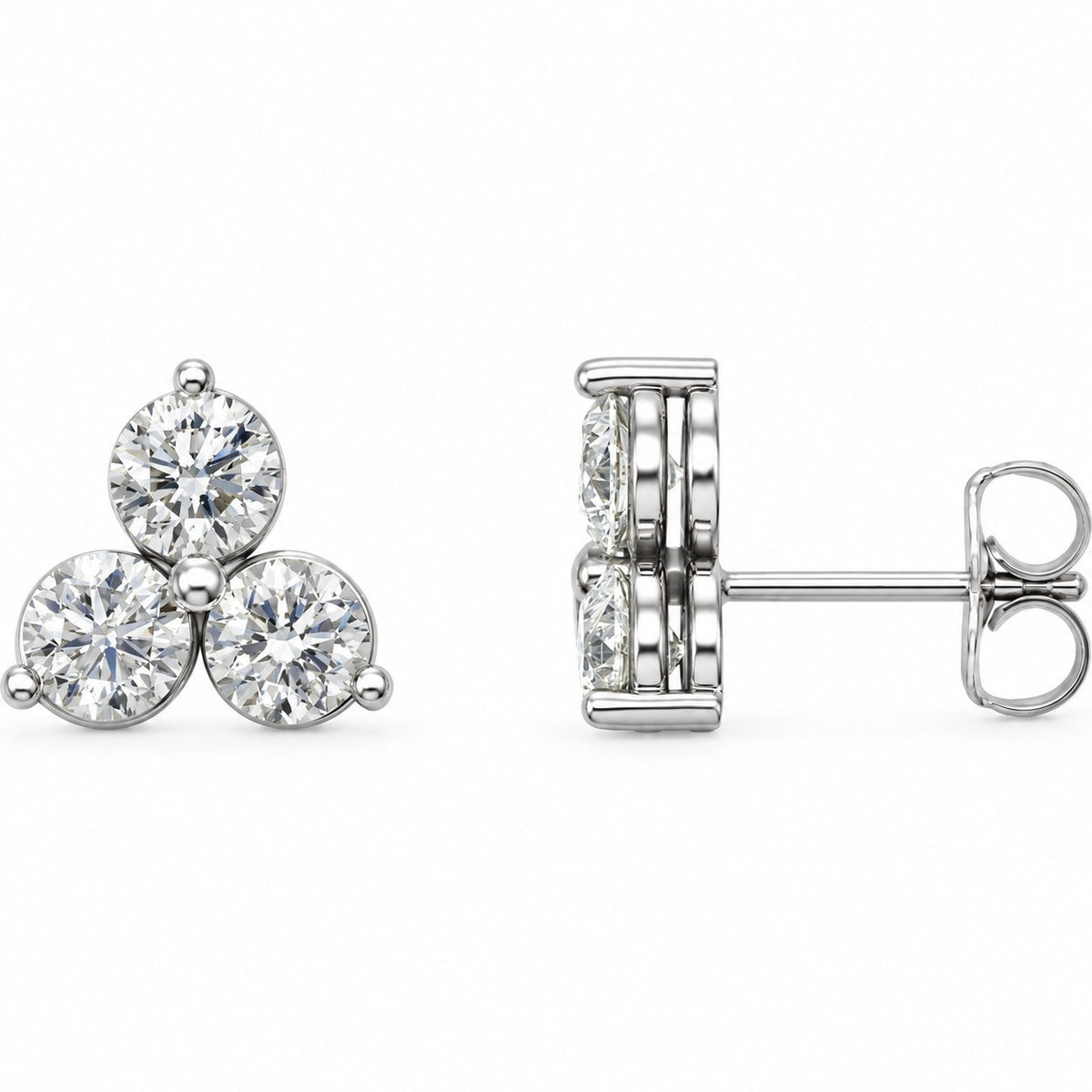 14K Gold 1/4 CTW Lab-Grown Diamond Three-Stone Earrings — 14K White Gold, view 1
