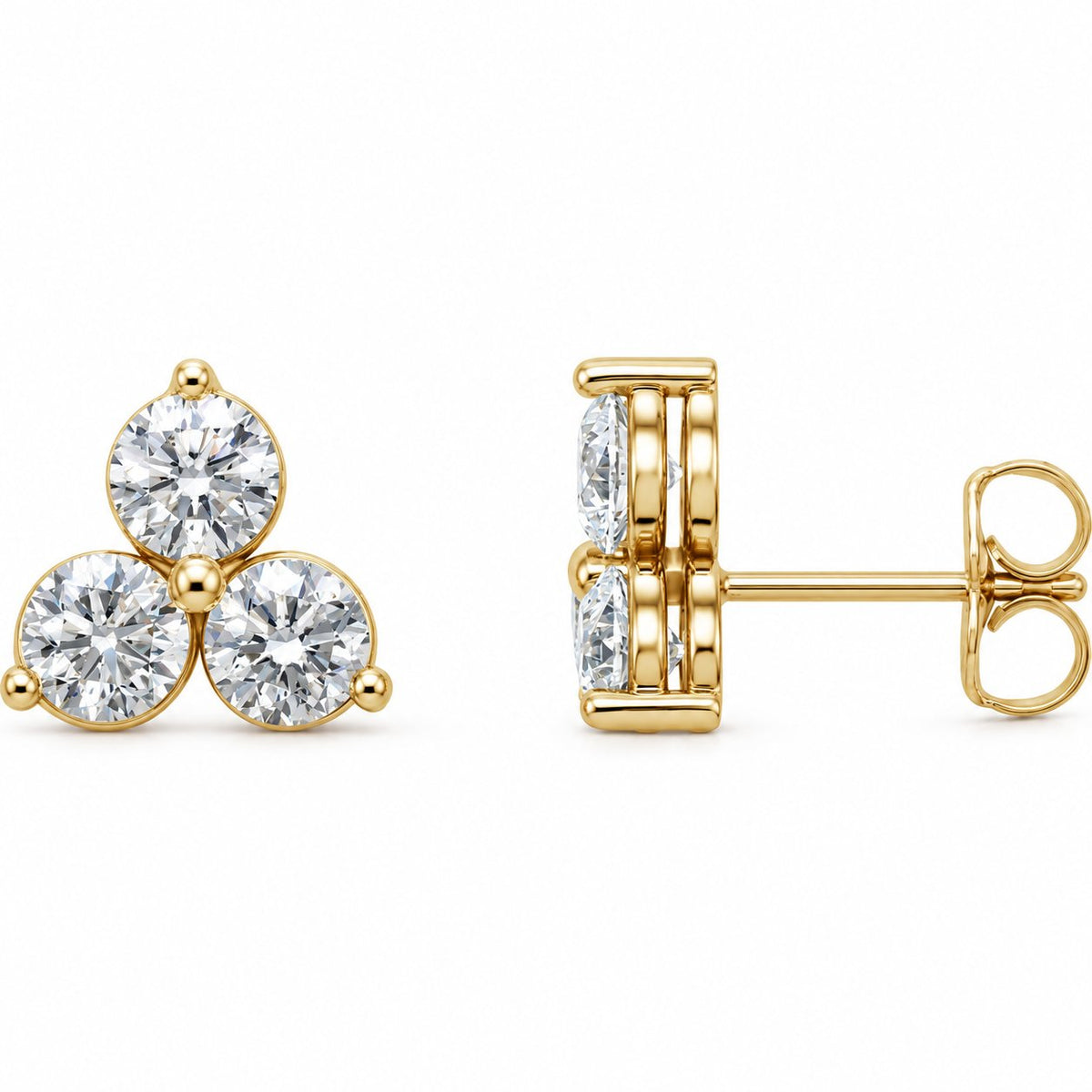 14K Gold 1/4 CTW Lab-Grown Diamond Three-Stone Earrings — 14K Yellow Gold, view 1