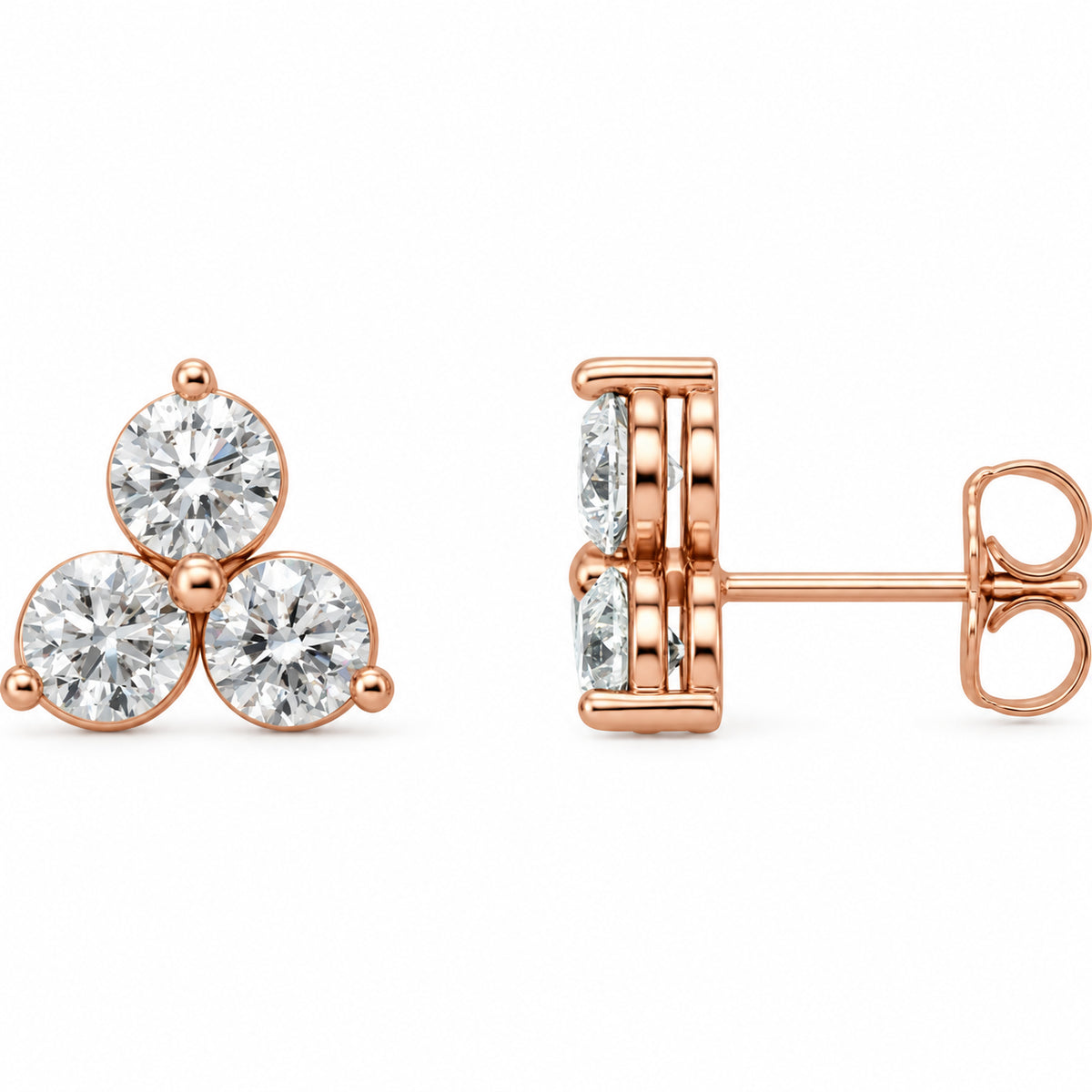 14K Gold 1/4 CTW Lab-Grown Diamond Three-Stone Earrings — 14K Rose Gold, view 1
