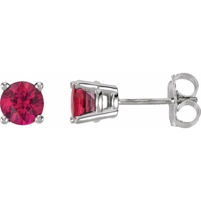 14K White Gold 5 mm Lab-Grown Ruby Four-Prong Stud Earrings