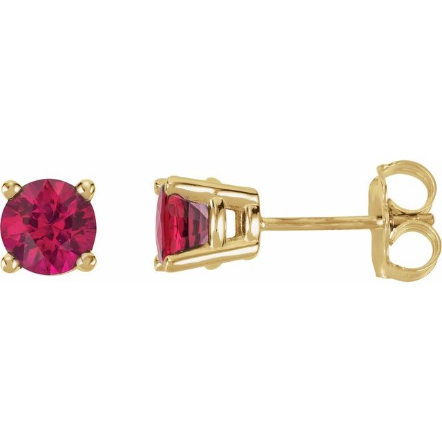 14K Yellow Gold 5 mm Lab-Grown Ruby Four-Prong Stud Earrings