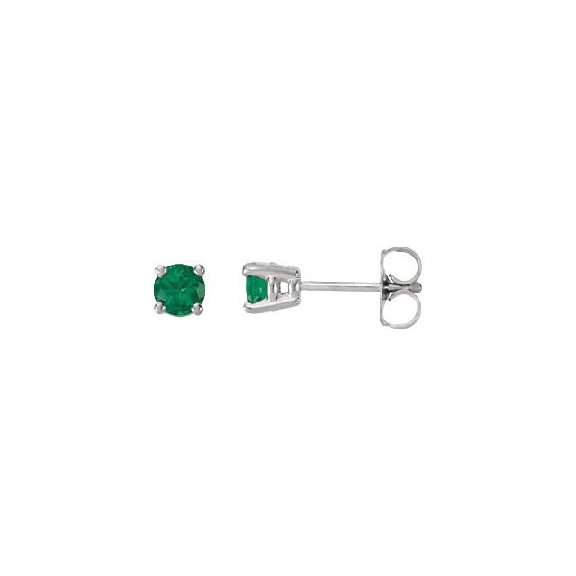 14K White Gold 5 mm Lab-Grown Emerald Four-Prong Stud Earrings