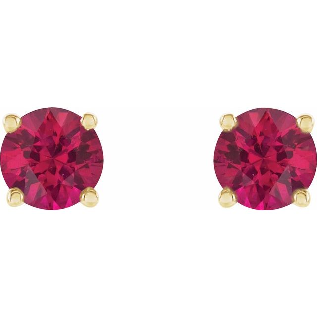 14K Yellow Gold Lab-Grown Ruby Four-Prong Stud Earrings