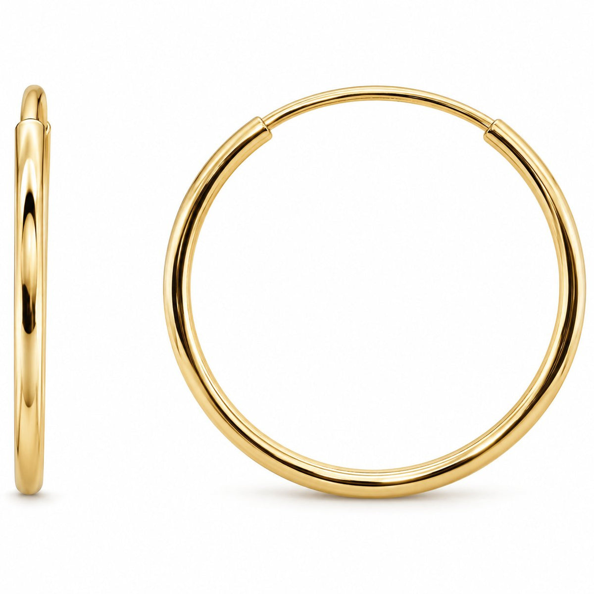 14K Gold 15 mm Endless Tube Hoop Earrings — 14K Yellow Gold, view 1