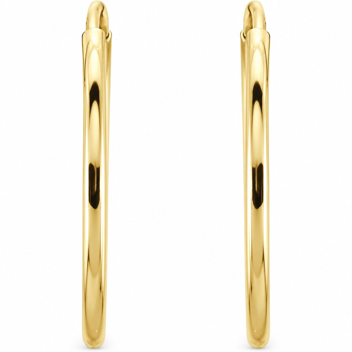 14K Gold 15 mm Endless Tube Hoop Earrings — 14K Yellow Gold, view 2