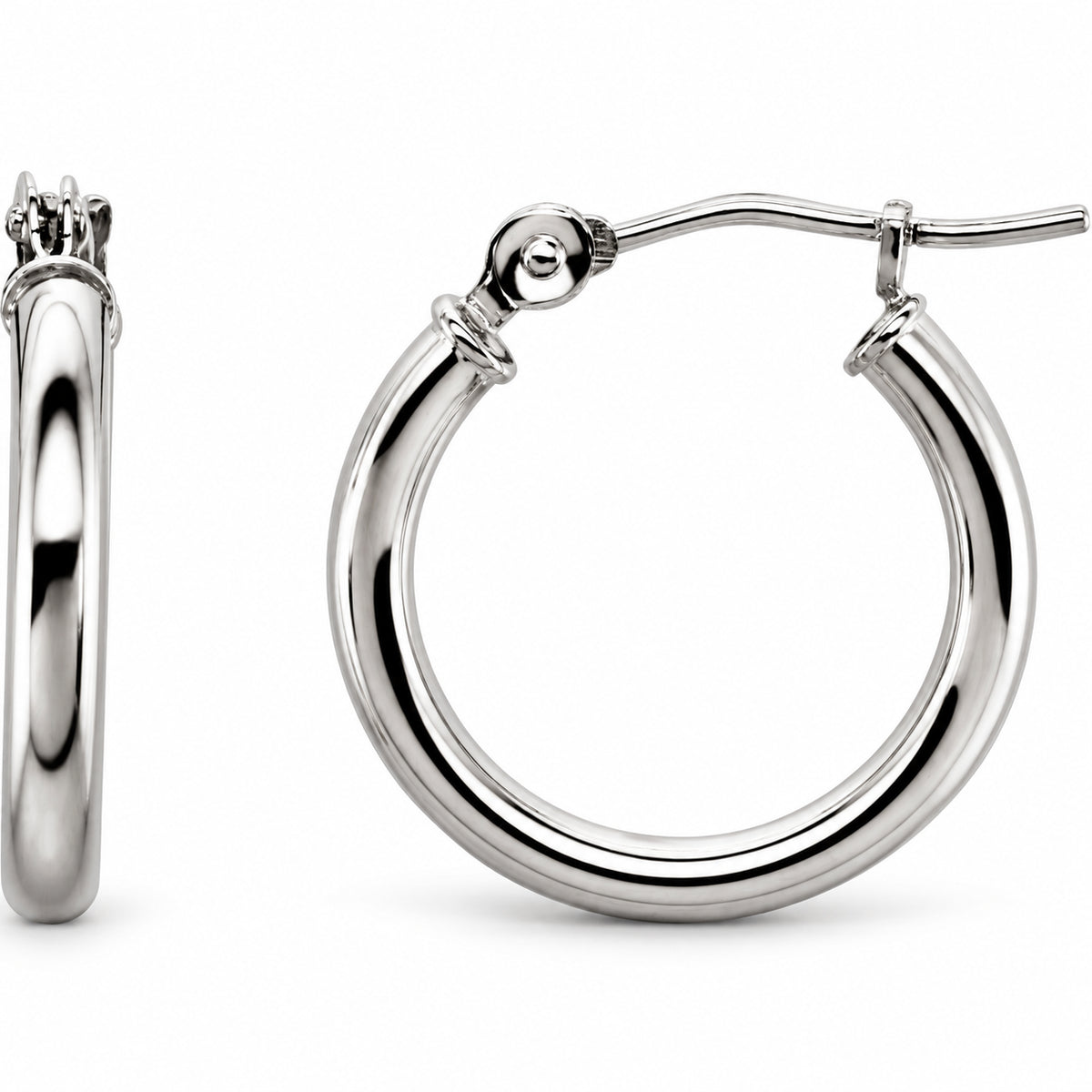 Tube Hoop Earrings — 14K White Gold — 15 mm diameter — 2 mm tube — view 1