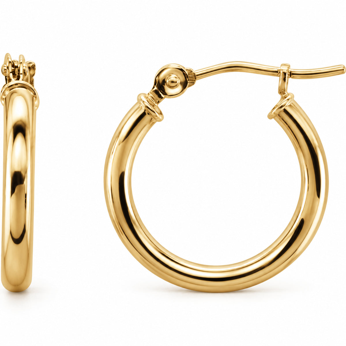 Tube Hoop Earrings — 14K Yellow Gold — 15 mm diameter — 2 mm tube — view 1