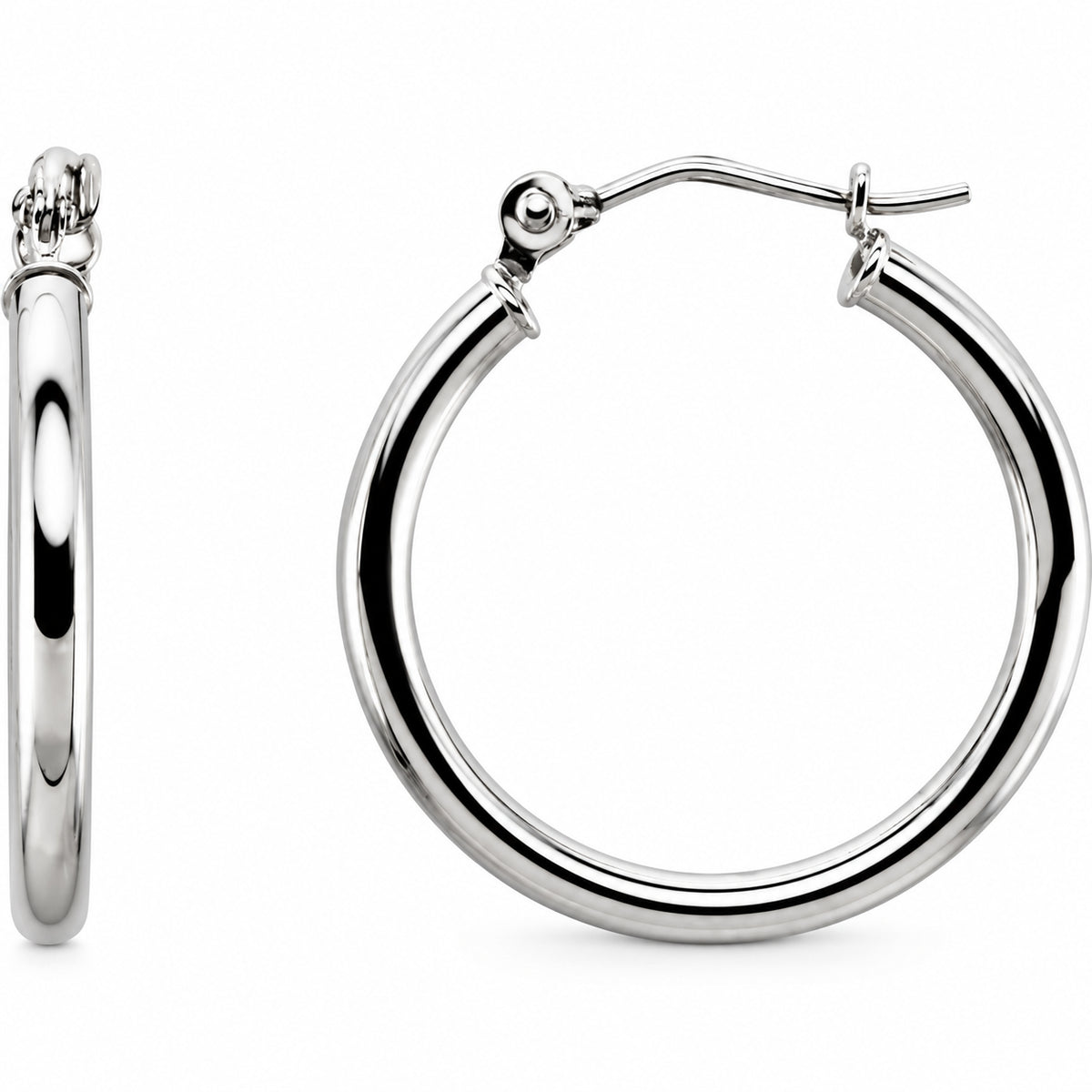 Tube Hoop Earrings — 14K White Gold — 20 mm diameter — 2 mm tube — view 1