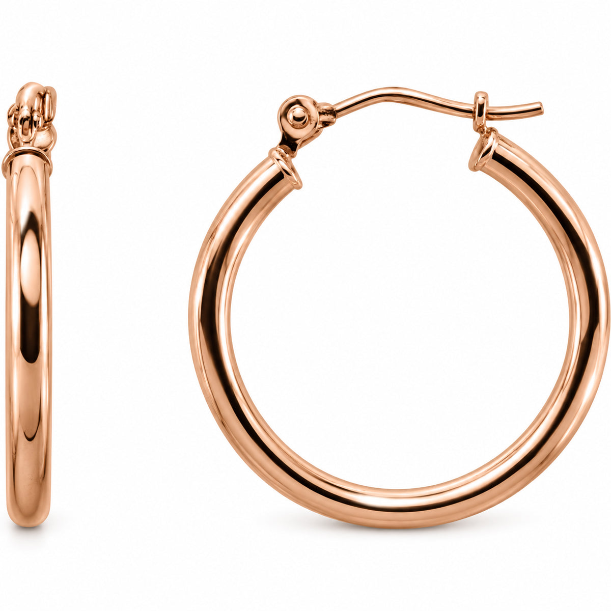 Tube Hoop Earrings — 14K Rose Gold — 20 mm diameter — 2 mm tube — view 1
