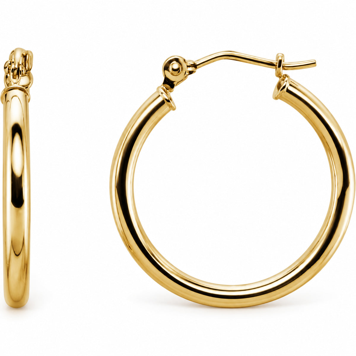 Tube Hoop Earrings — 14K Yellow Gold — 20 mm diameter — 2 mm tube — view 1