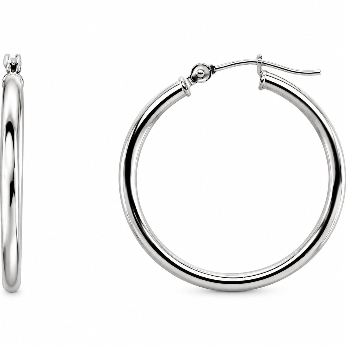 Tube Hoop Earrings — 14K White Gold — 25 mm diameter — 2 mm tube — view 1
