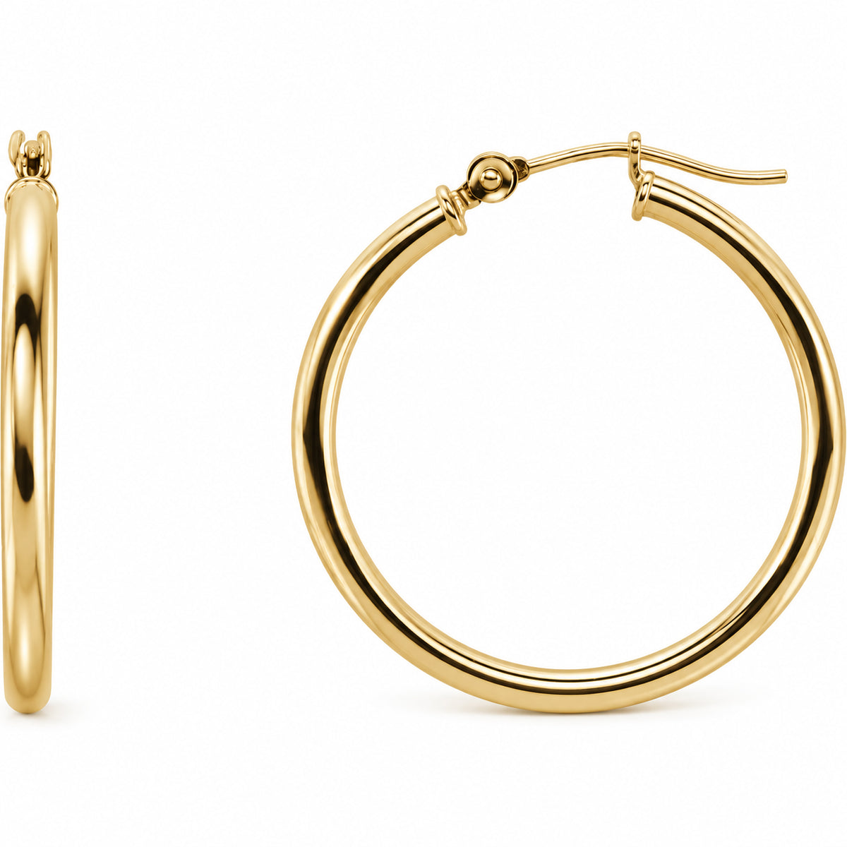 Tube Hoop Earrings — 14K Yellow Gold — 25 mm diameter — 2 mm tube — view 1