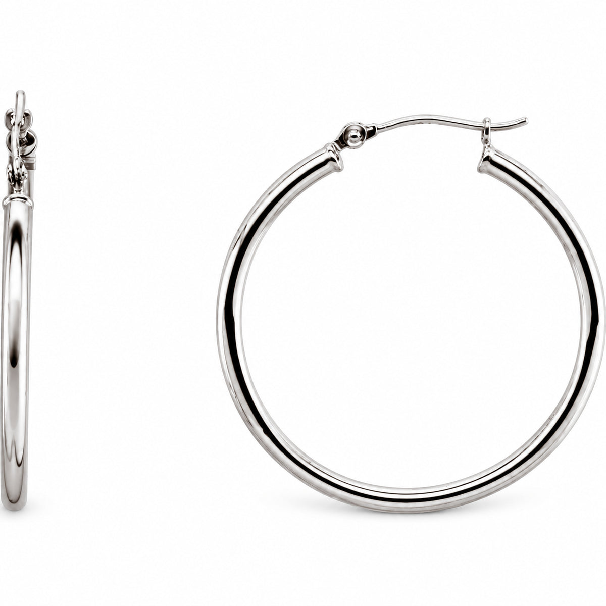 Tube Hoop Earrings — 14K White Gold — 30 mm diameter — 2 mm tube — view 1