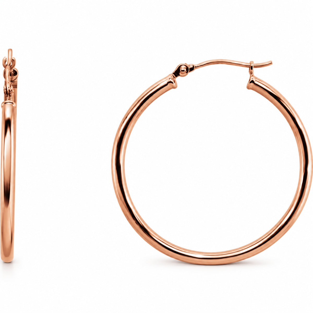 Tube Hoop Earrings — 14K Rose Gold — 30 mm diameter — 2 mm tube — view 1