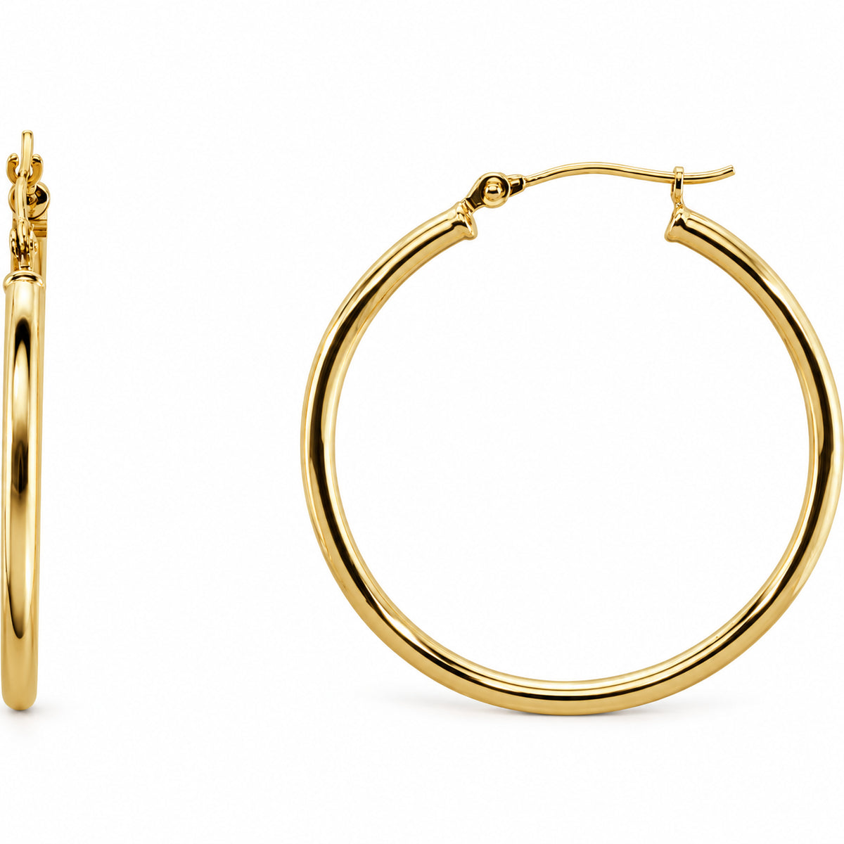 Tube Hoop Earrings — 14K Yellow Gold — 30 mm diameter — 2 mm tube — view 1