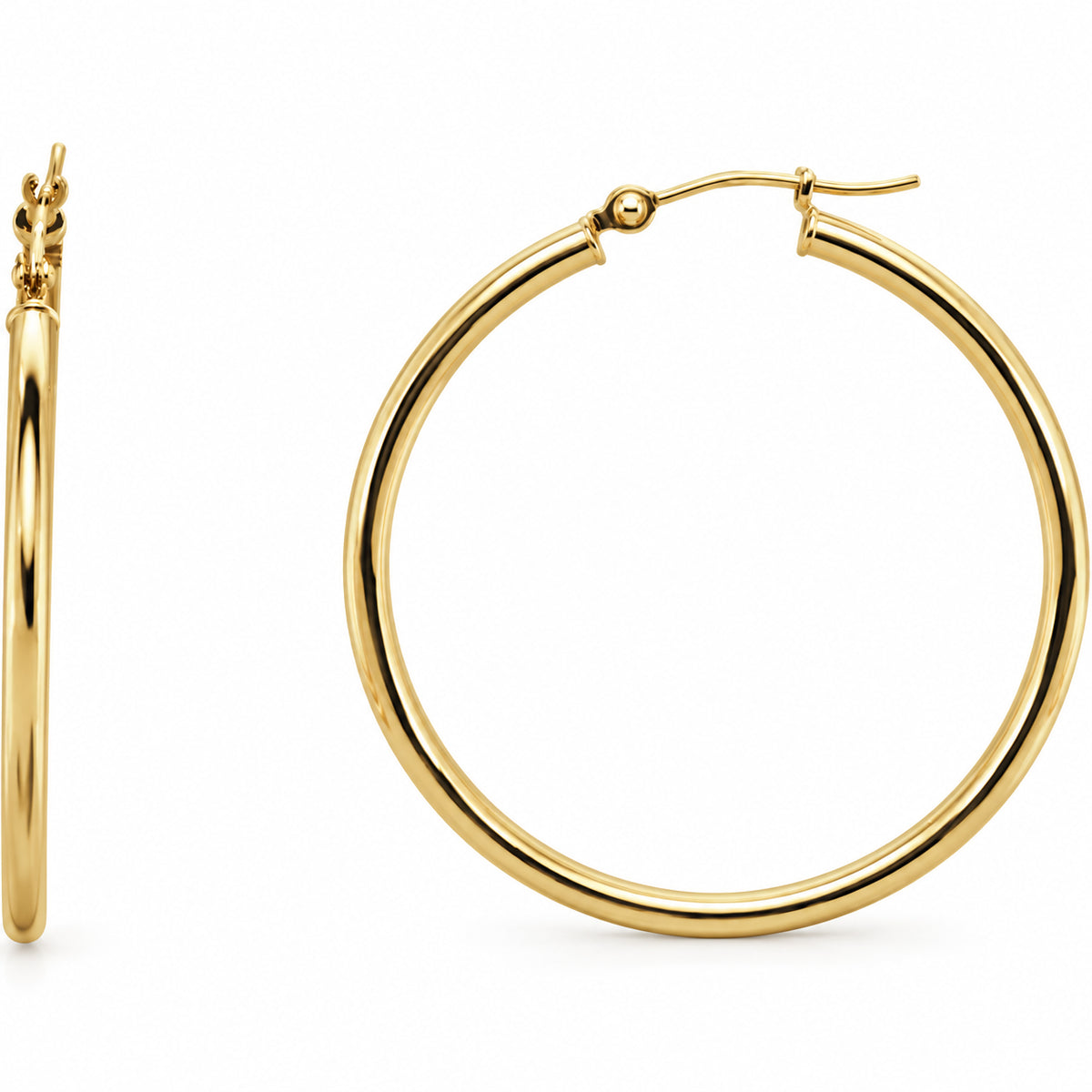 Tube Hoop Earrings — 14K Yellow Gold — 34 mm diameter — 2 mm tube — view 1