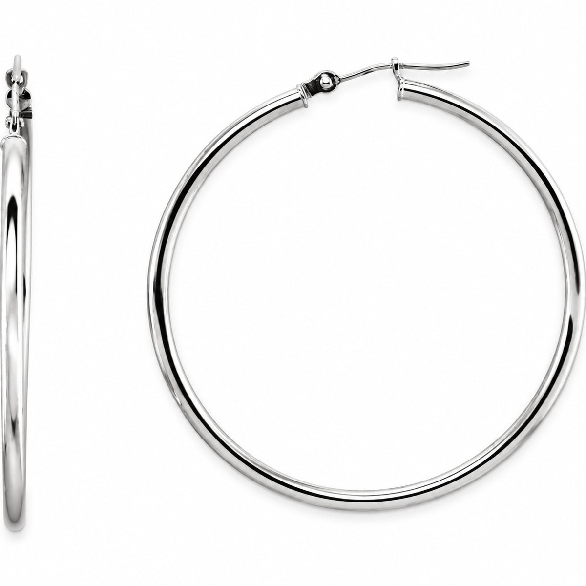 Tube Hoop Earrings — 14K White Gold — 40 mm diameter — 2 mm tube — view 1