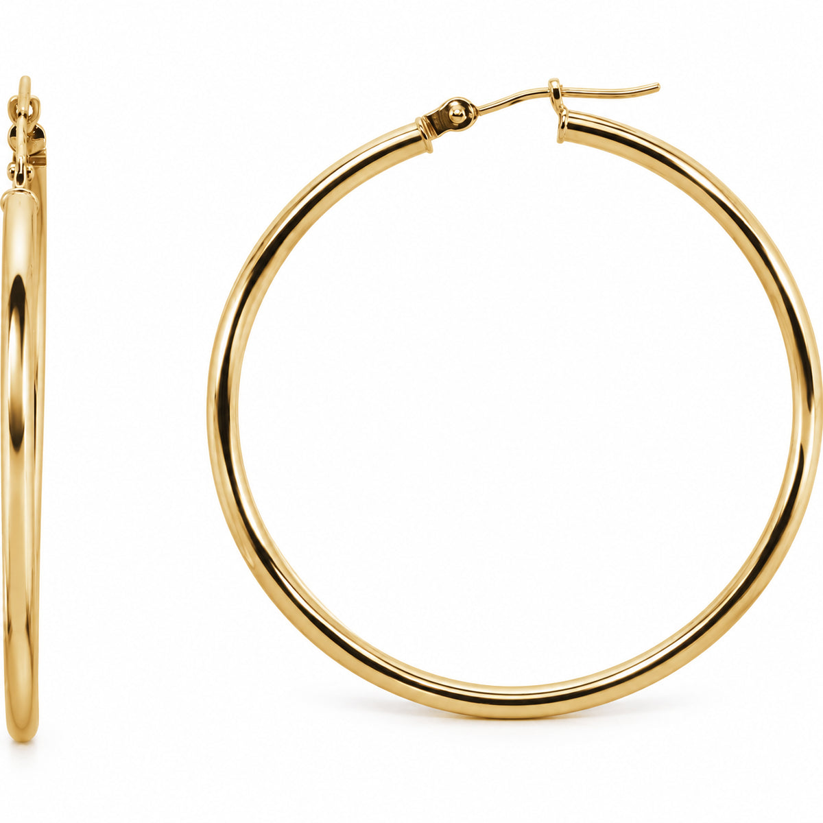 Tube Hoop Earrings — 14K Yellow Gold — 40 mm diameter — 2 mm tube — view 1