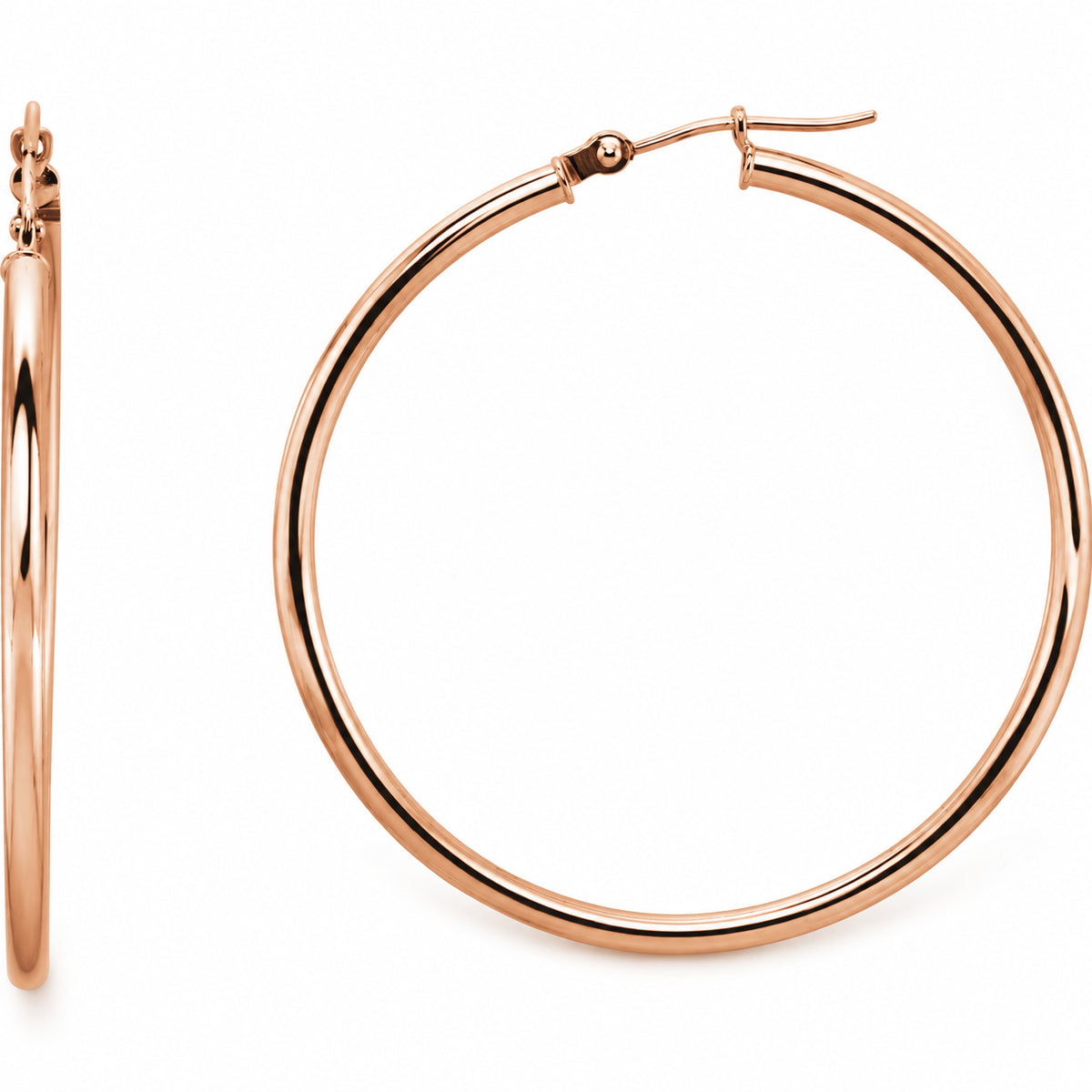 Tube Hoop Earrings — 14K Rose Gold — 40 mm diameter — 2 mm tube — view 1