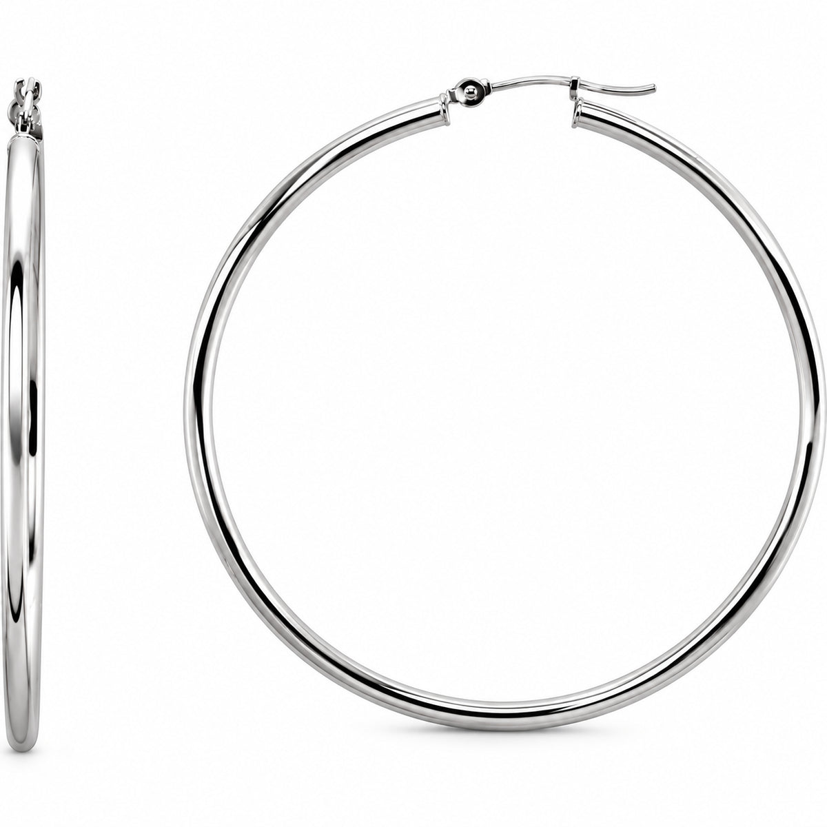 Tube Hoop Earrings — 14K White Gold — 47 mm diameter — 2 mm tube — view 1
