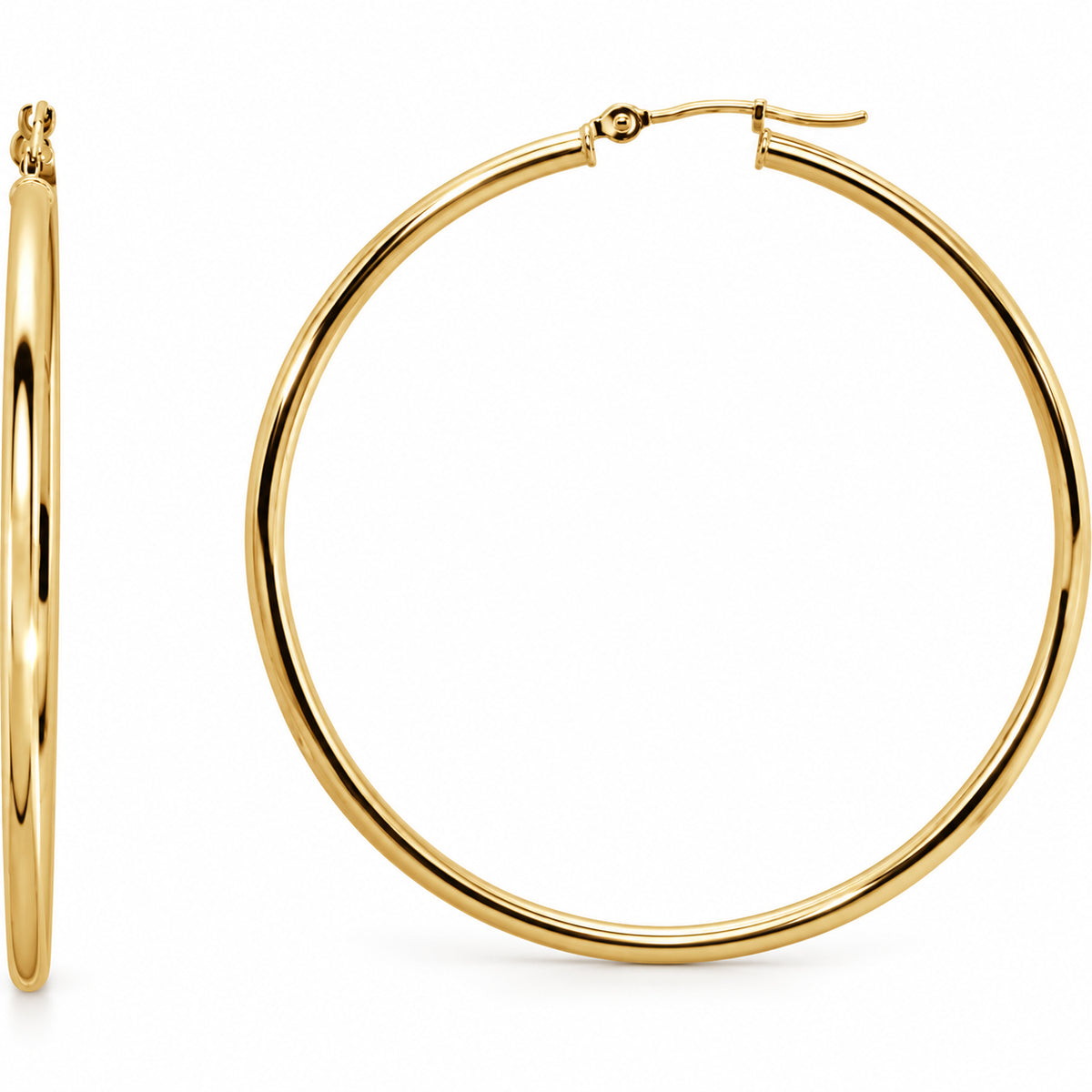 Tube Hoop Earrings — 14K Yellow Gold — 47 mm diameter — 2 mm tube — view 1