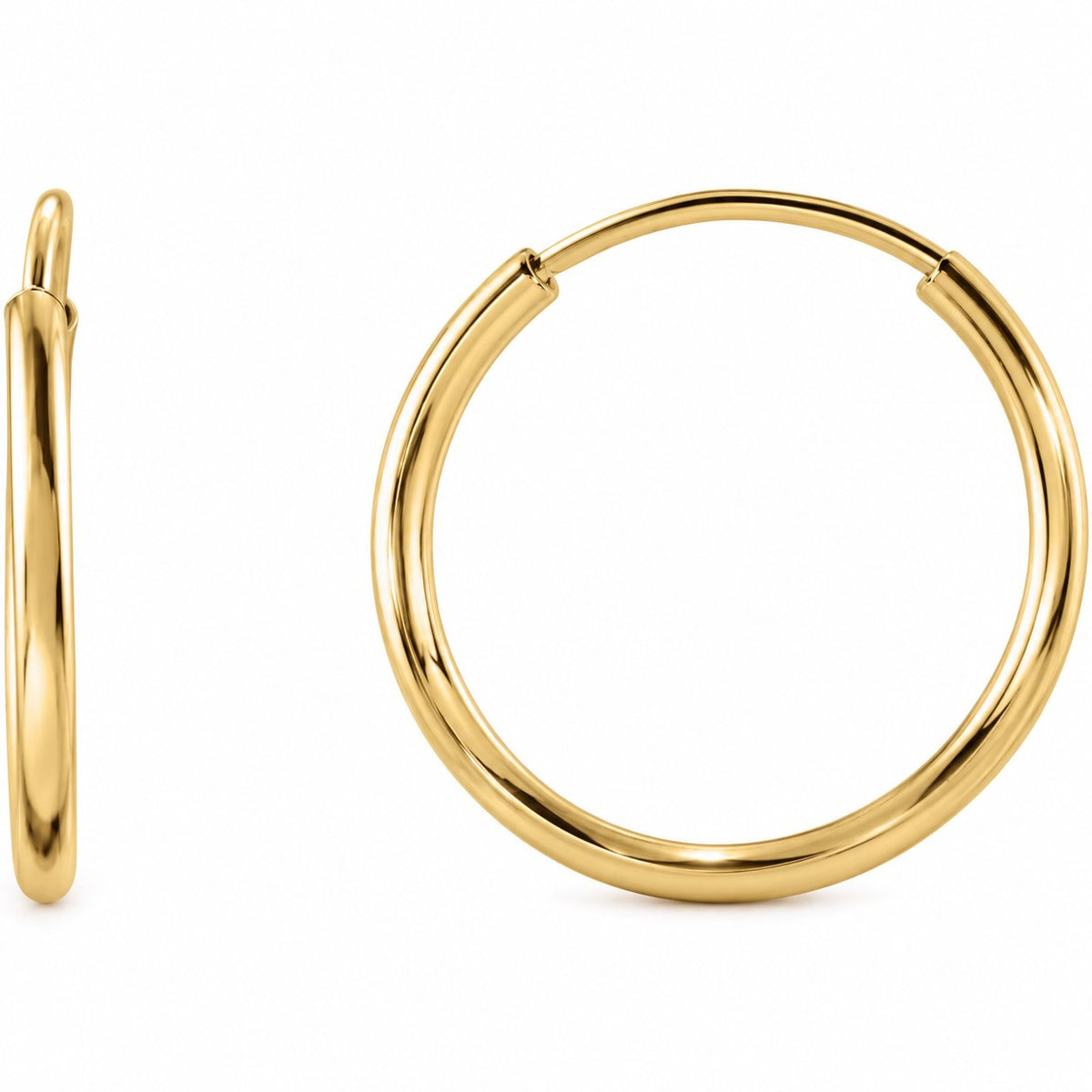 14K Gold 12 mm Flexible Endless Tube Hoop Earrings — 14K Yellow Gold, view 1