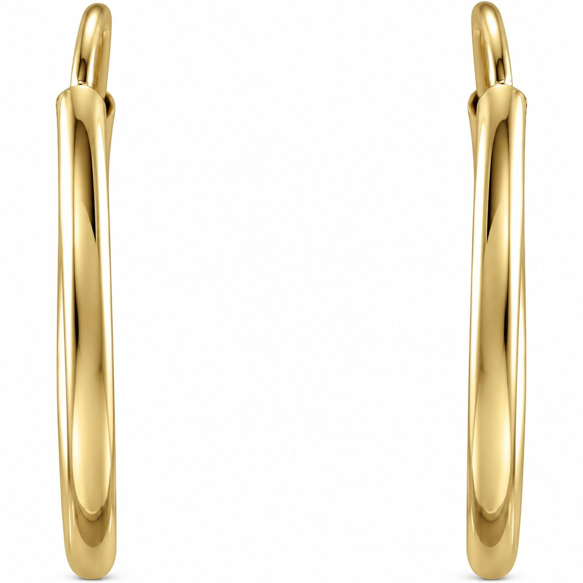 14K Gold 12 mm Flexible Endless Tube Hoop Earrings — 14K Yellow Gold, view 2