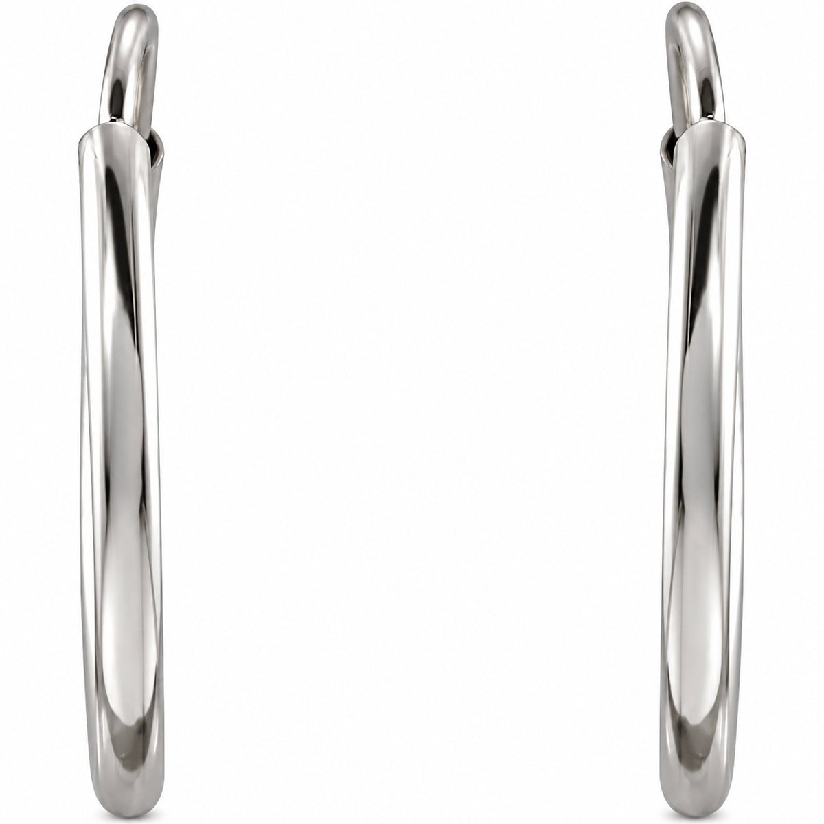 14K Gold 12 mm Flexible Endless Tube Hoop Earrings — 14K White Gold, view 2