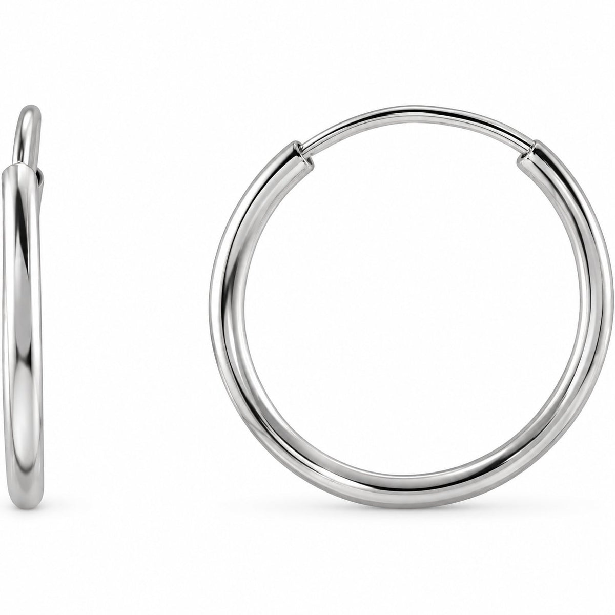 14K Gold 12 mm Flexible Endless Tube Hoop Earrings — 14K White Gold, view 1