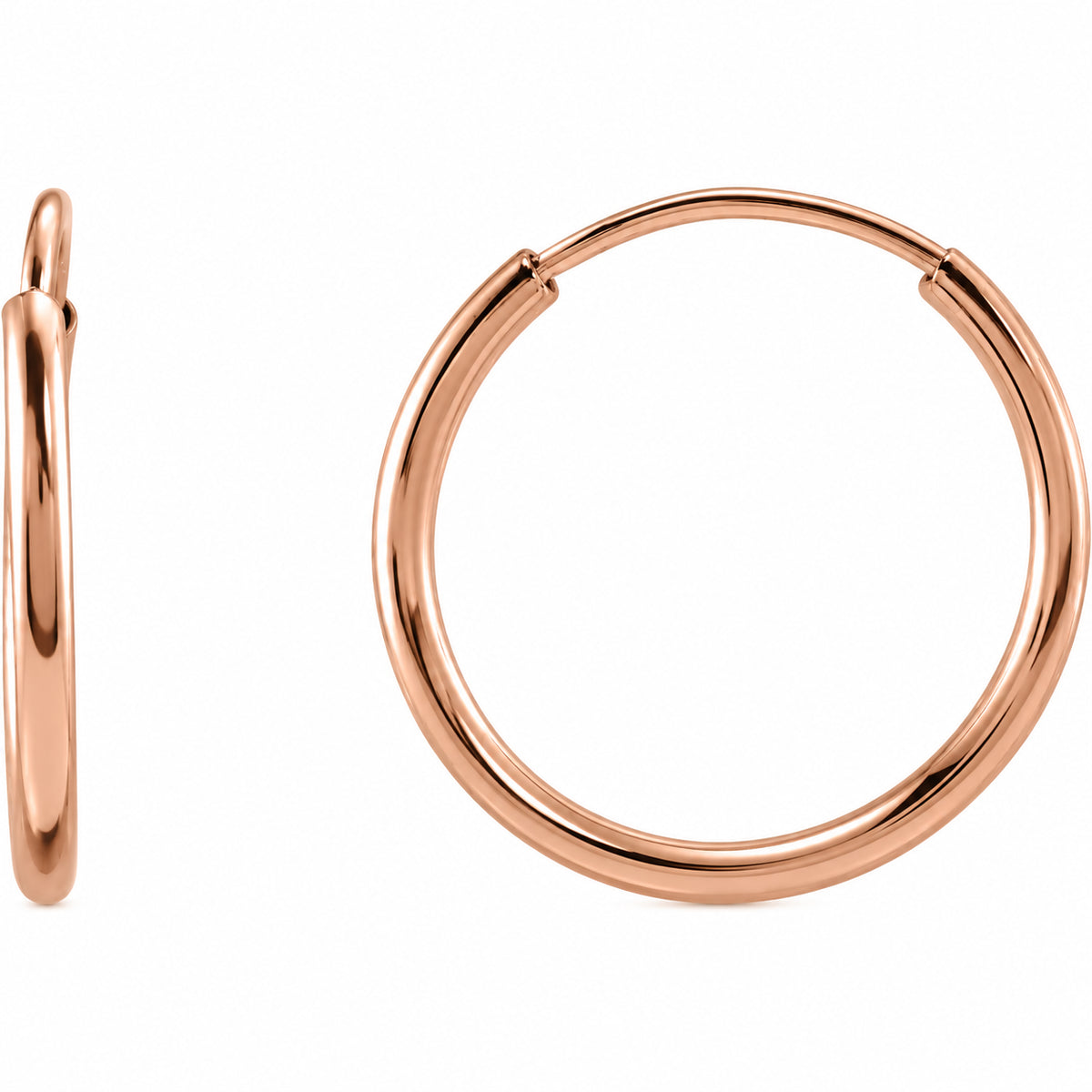 14K Gold 12 mm Flexible Endless Tube Hoop Earrings — 14K Rose Gold, view 1