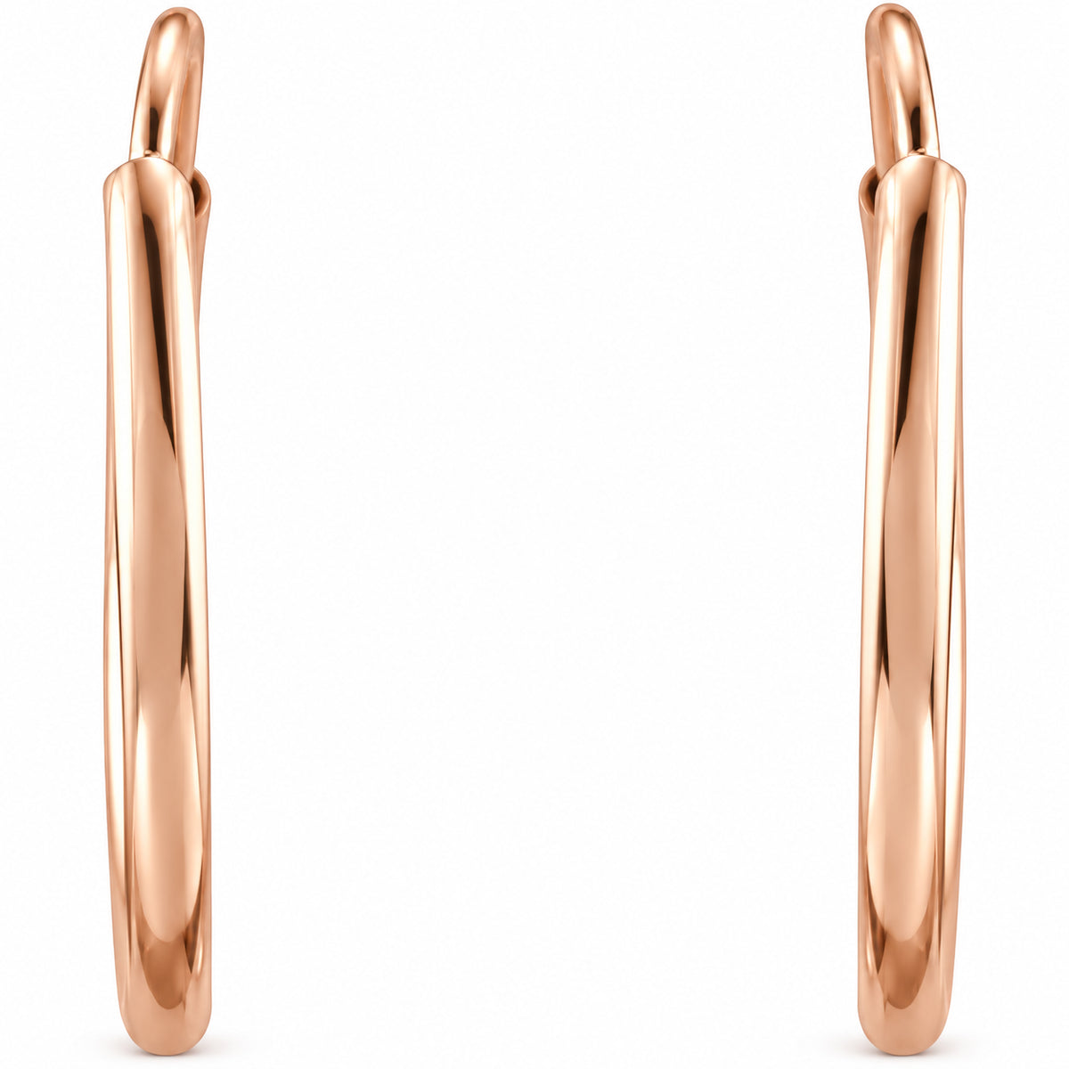 14K Gold 12 mm Flexible Endless Tube Hoop Earrings — 14K Rose Gold, view 2