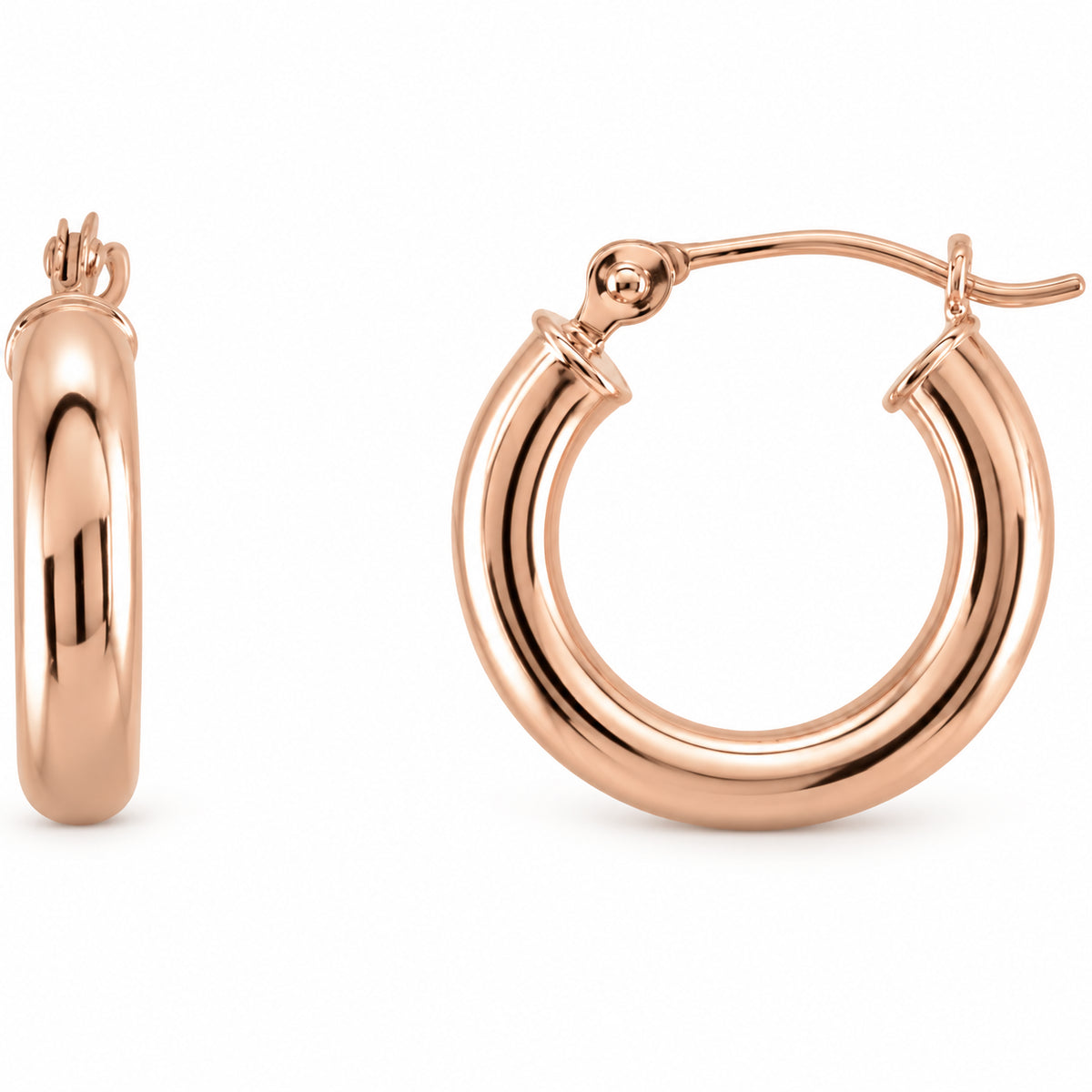 Tube Hoop Earrings — 14K Rose Gold — 15 mm diameter — 3 mm tube — view 1