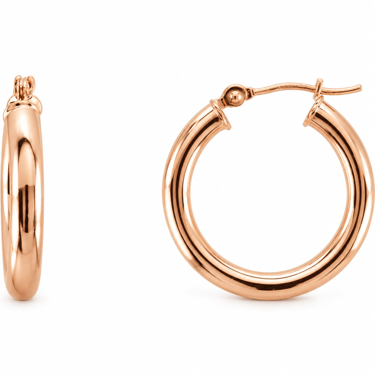 14K Gold 20 mm Tube Hoop Earrings — 14K Rose Gold, view 1