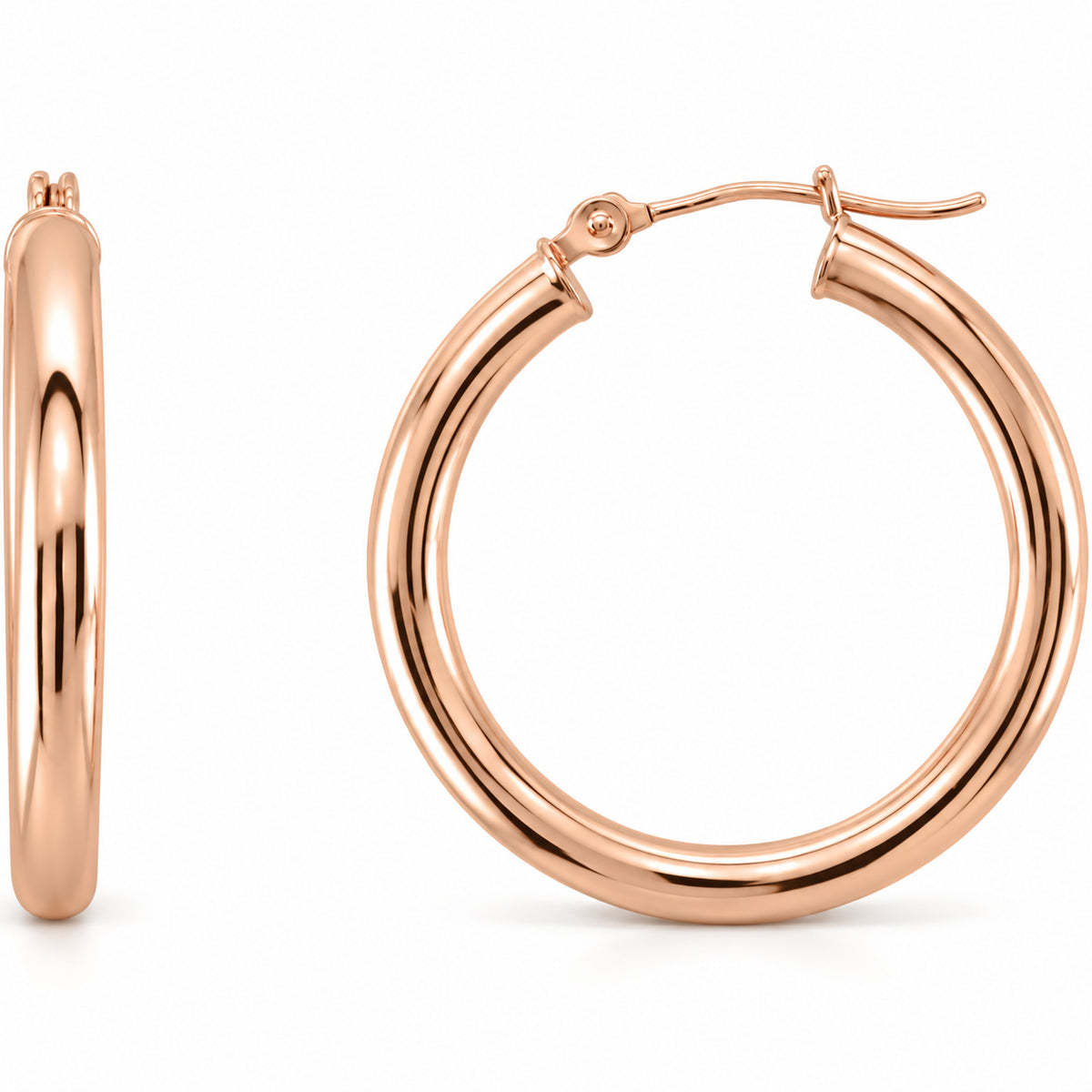 Tube Hoop Earrings — 14K Rose Gold — 25 mm diameter — 3 mm tube — view 1