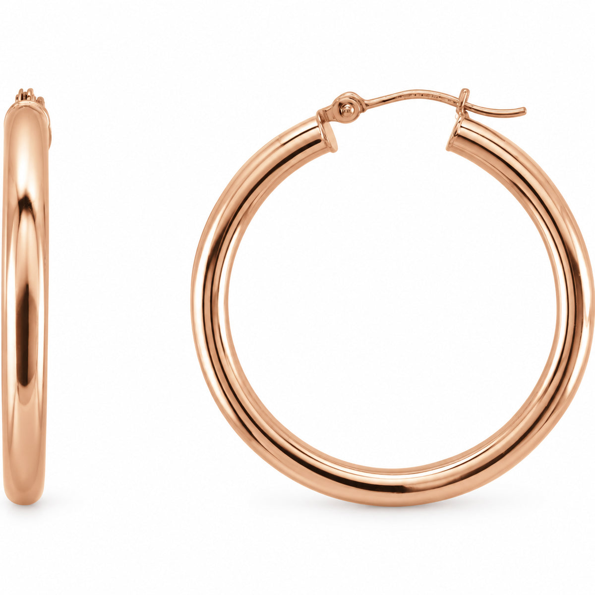 Tube Hoop Earrings — 14K Rose Gold — 30 mm diameter — 3 mm tube — view 1