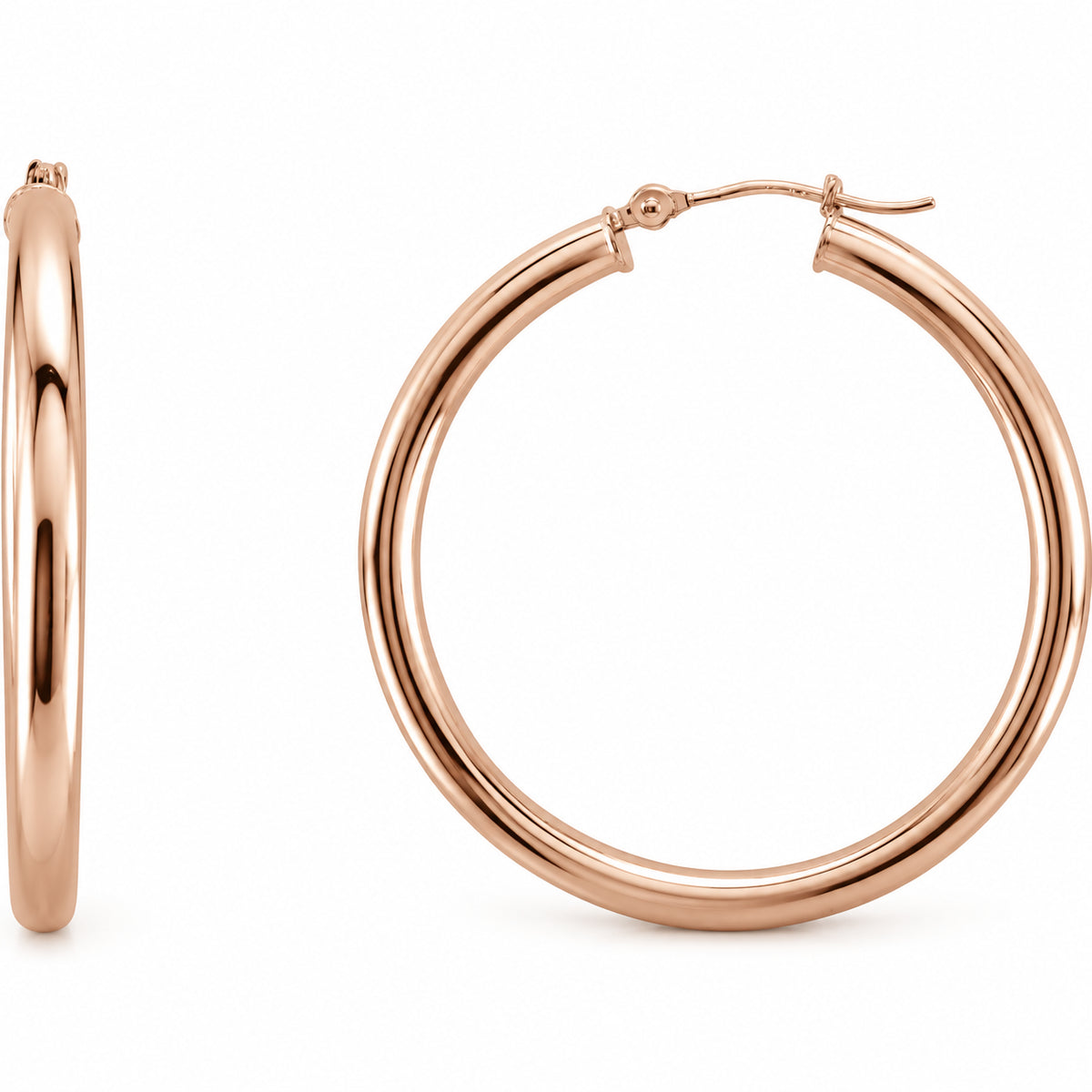 Tube Hoop Earrings — 14K Rose Gold — 35 mm diameter — 3 mm tube — view 1
