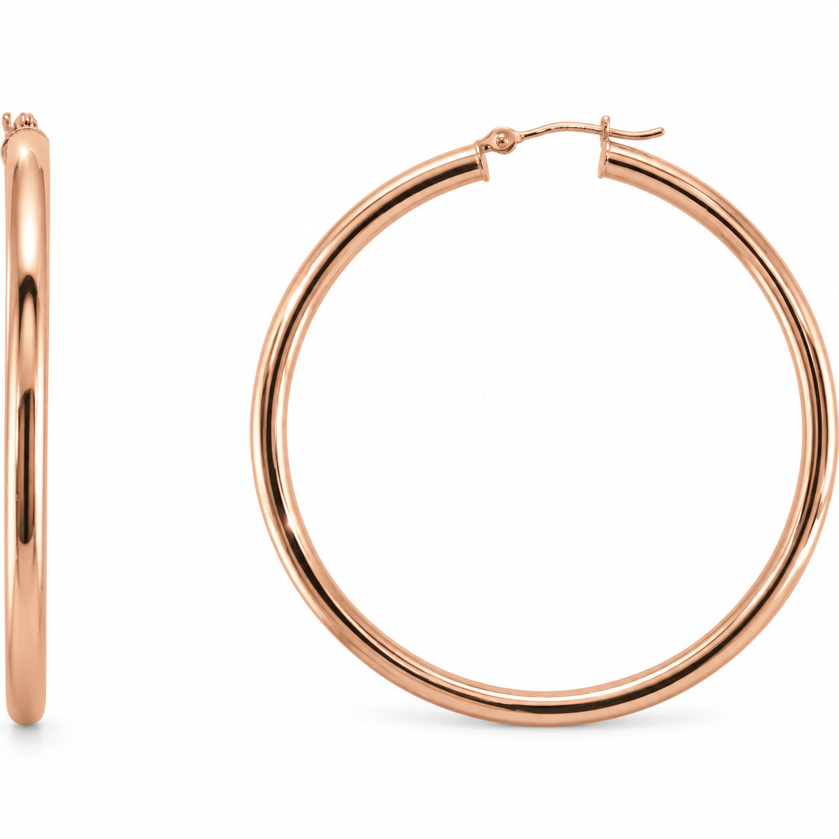 Tube Hoop Earrings — 14K Rose Gold — 48 mm diameter — 3 mm tube — view 1