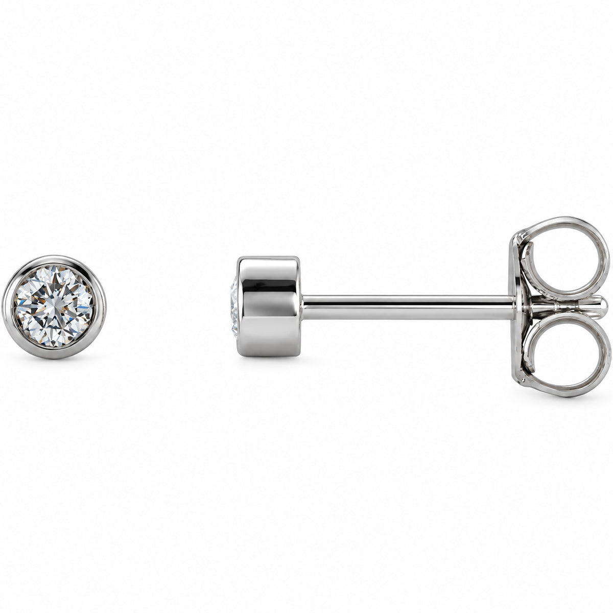 Round Micro Bezel-Set Stud Earrings — 14K White Gold — 2.5 mm — view 1