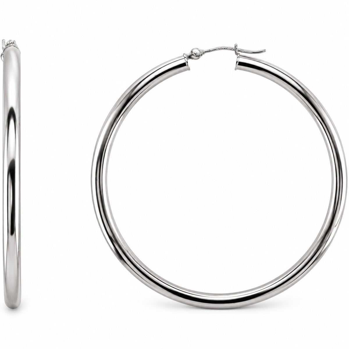 Tube Hoop Earrings — 14K White Gold — 48 mm diameter — 3 mm tube — view 1