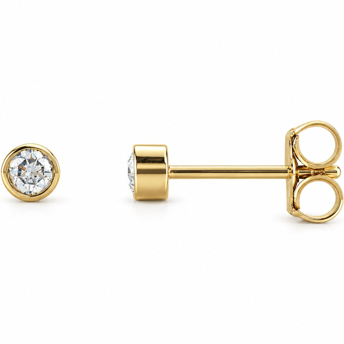 Round Micro Bezel-Set Stud Earrings — 14K Yellow Gold — 3 mm — view 1