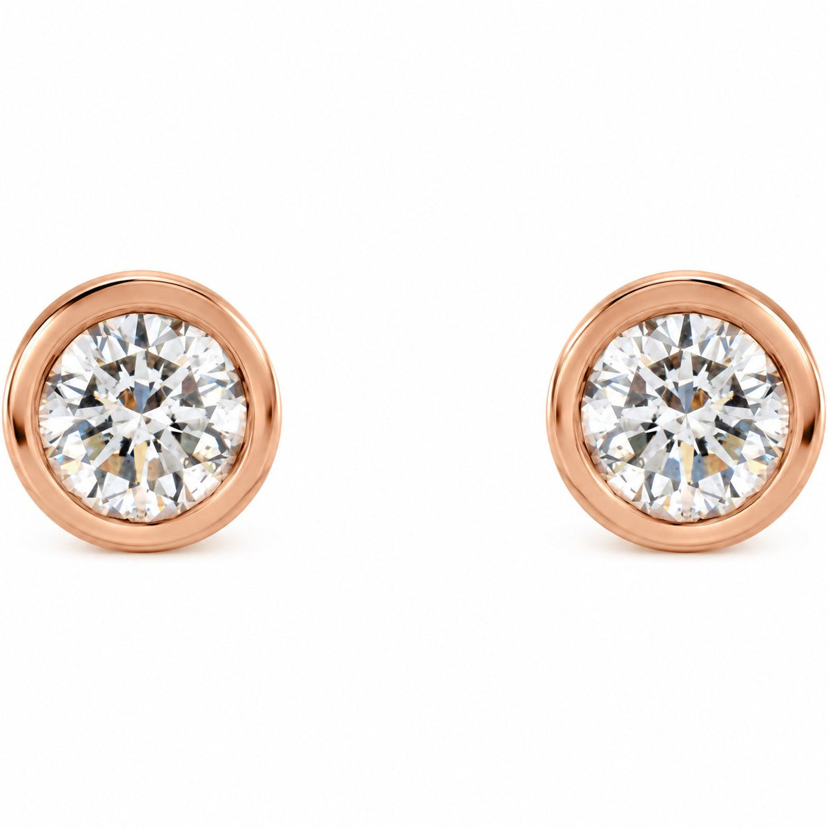 14K Gold 1/10 CTW Lab-Grown Diamond Micro Bezel Stud Earrings — 14K Rose Gold, view 2