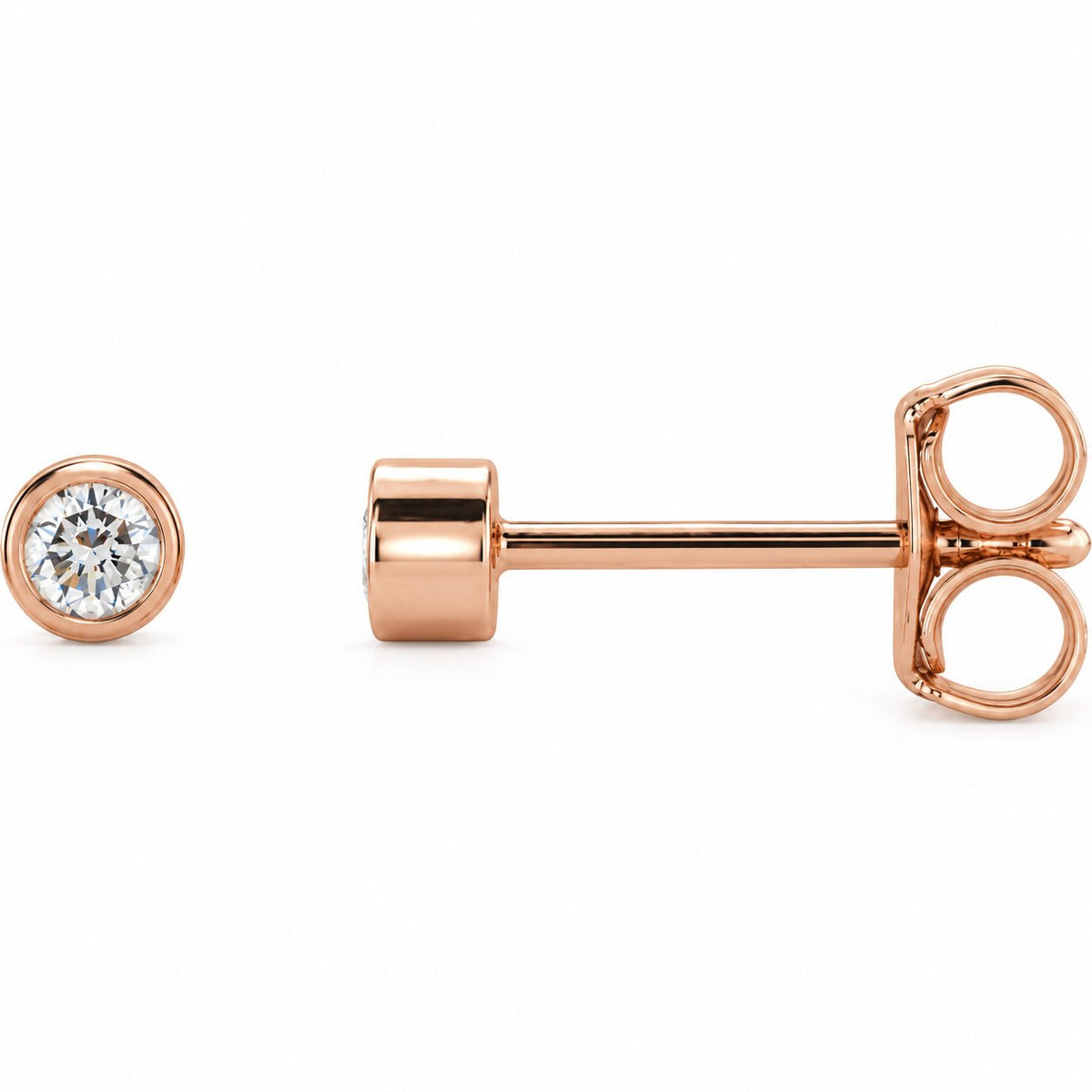 14K Gold 1/10 CTW Lab-Grown Diamond Micro Bezel Stud Earrings — 14K Rose Gold, view 1